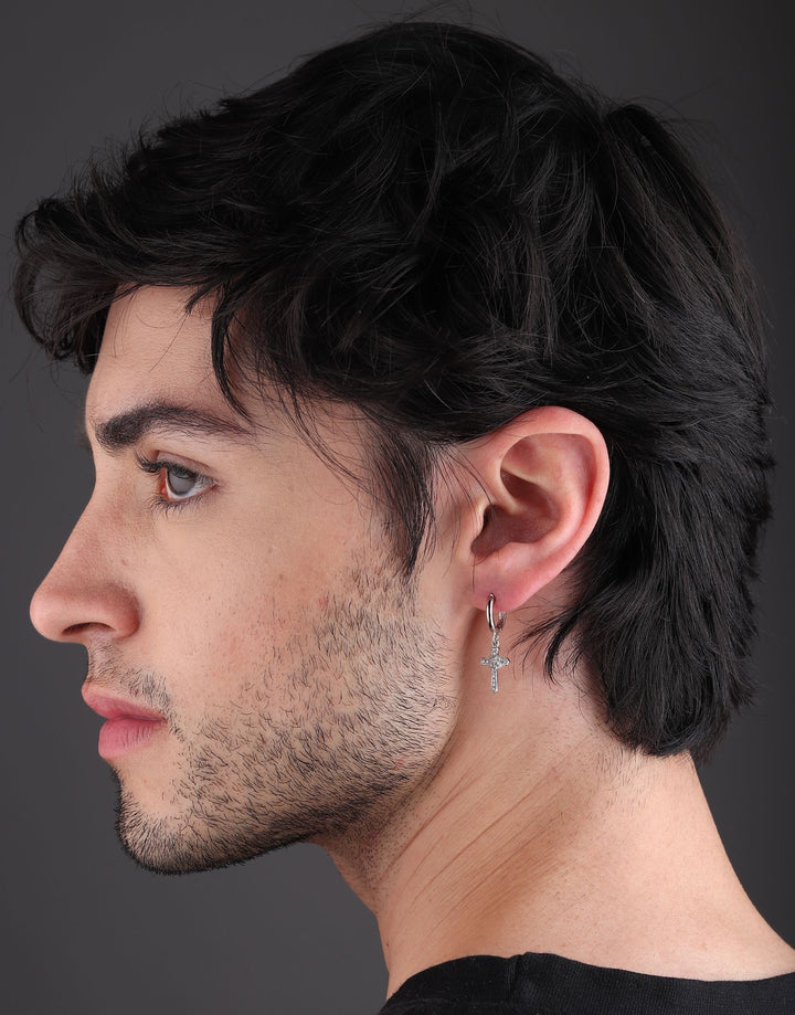 Cross Drop Iced Out Earrings (Sparkling Silver)