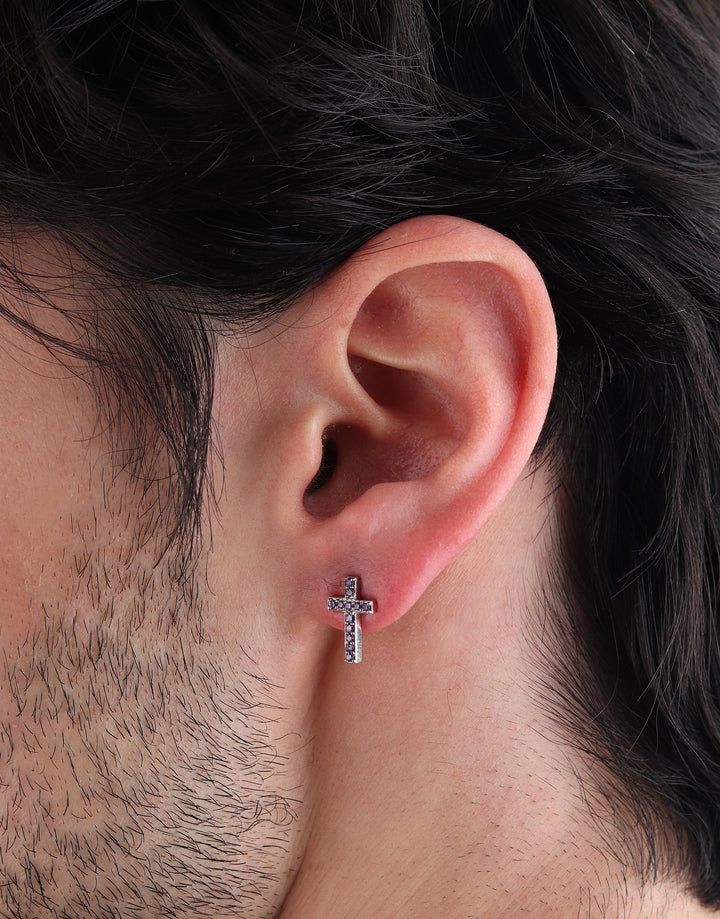 Cross Iced Out Stud Earrings (Iris Purple)