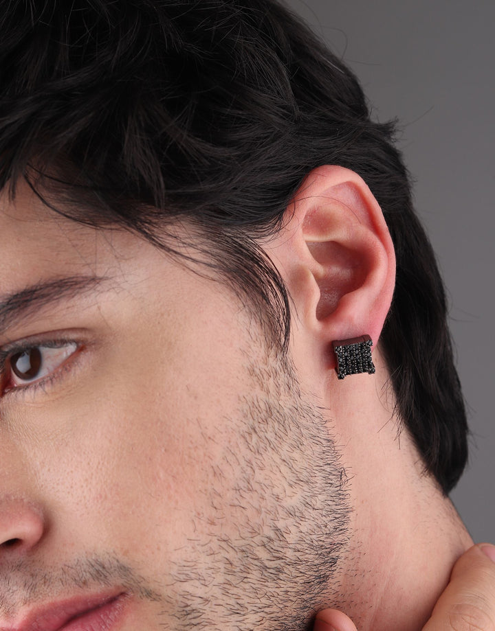 Square Iced Out Stud Earrings (Black Onyx)