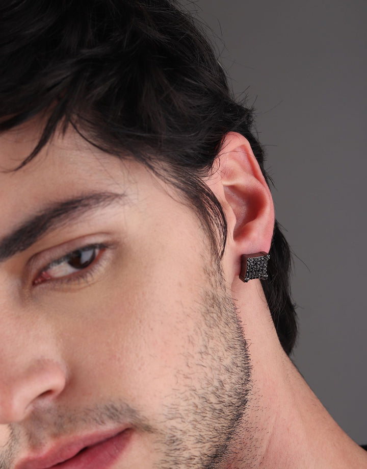 Square Iced Out Stud Earrings (Black Onyx)
