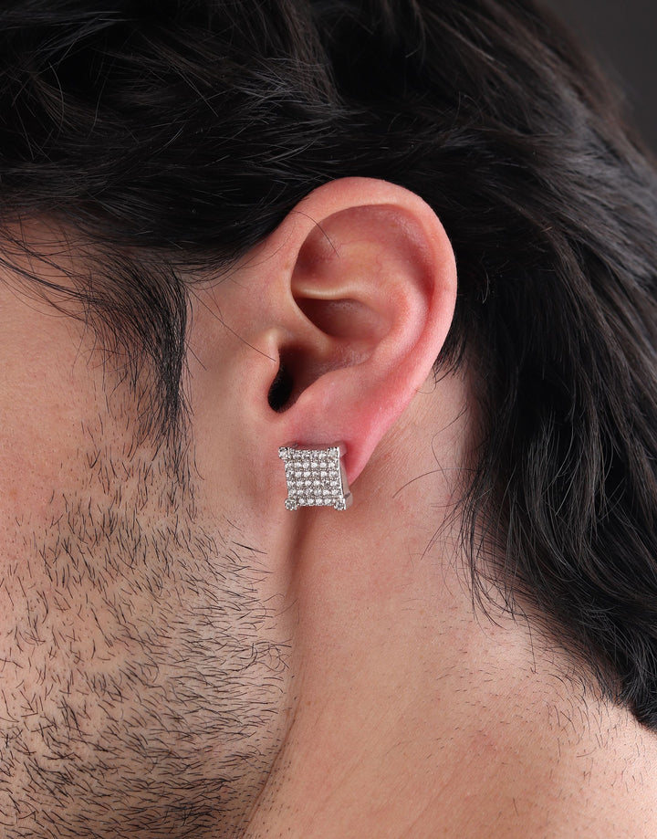 Square Iced Out Stud Earrings (Sparkling Silver)