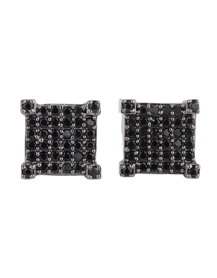 Square Iced Out Stud Earrings (Black Onyx)