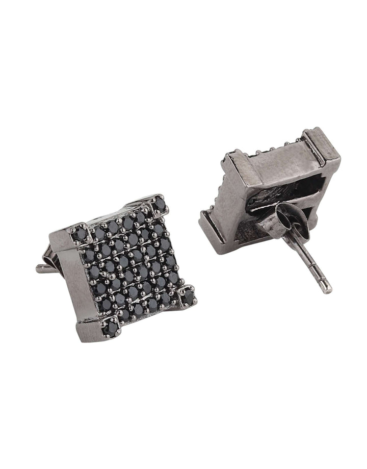 Square Iced Out Stud Earrings (Black Onyx)