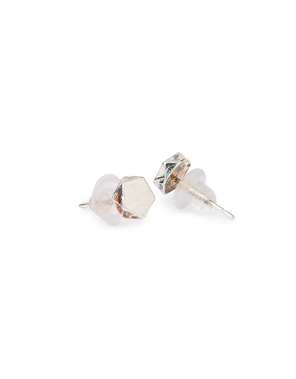 Diamond Edge Stud Silver Earrings