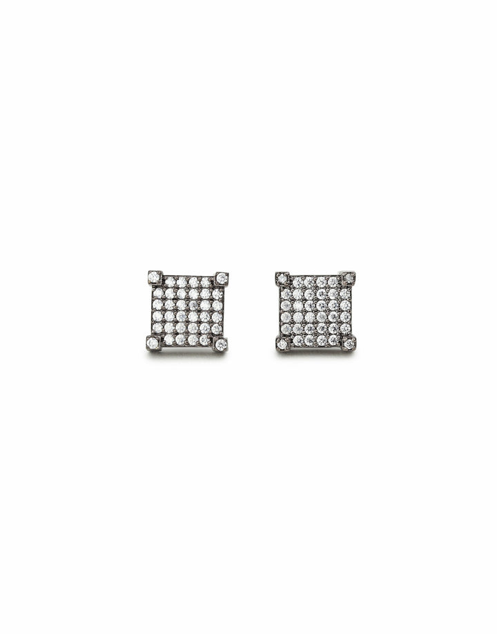 Square Iced Out Stud Earrings (Black Silver)