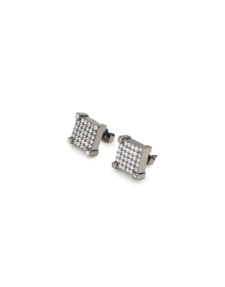 Square Iced Out Stud Earrings (Black Silver)