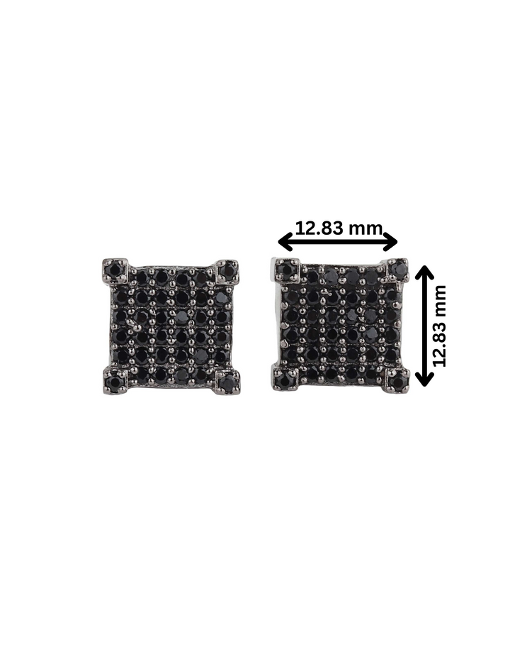 Square Iced Out Stud Earrings (Black Onyx)