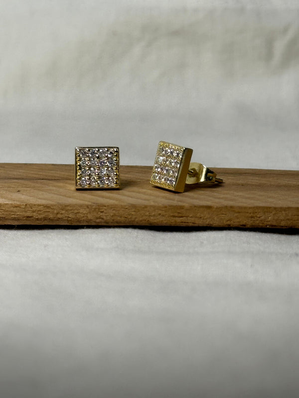 Square Air Iced Out Stud Earrings (Gold)