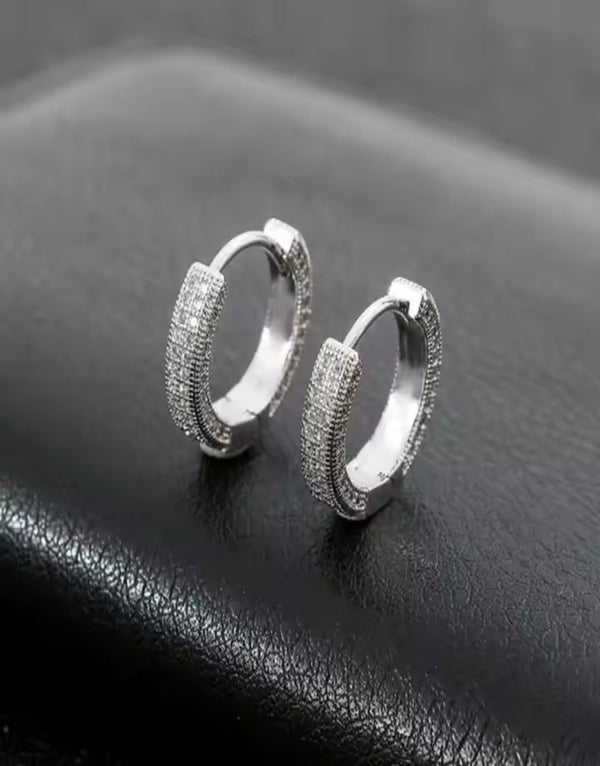 Diamond Hoop Silver Earrings